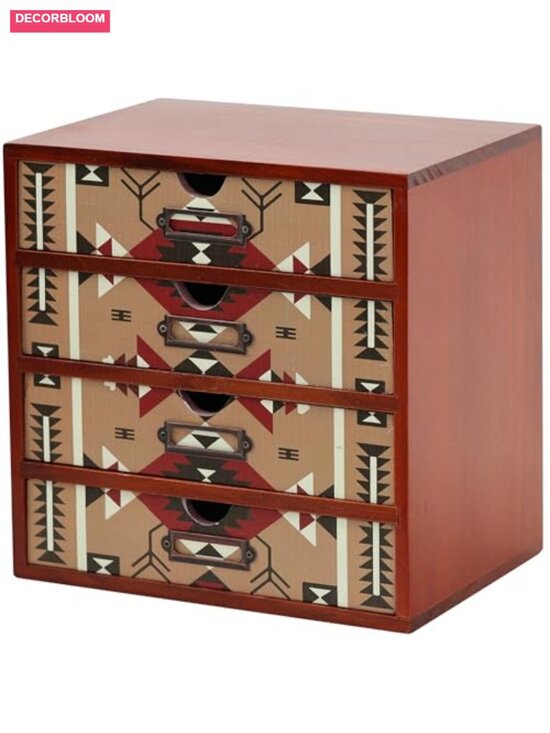 Other - Boho Navajo Wooden Desk Organizer with Drawers – 4-Drawer Desktop Storage –